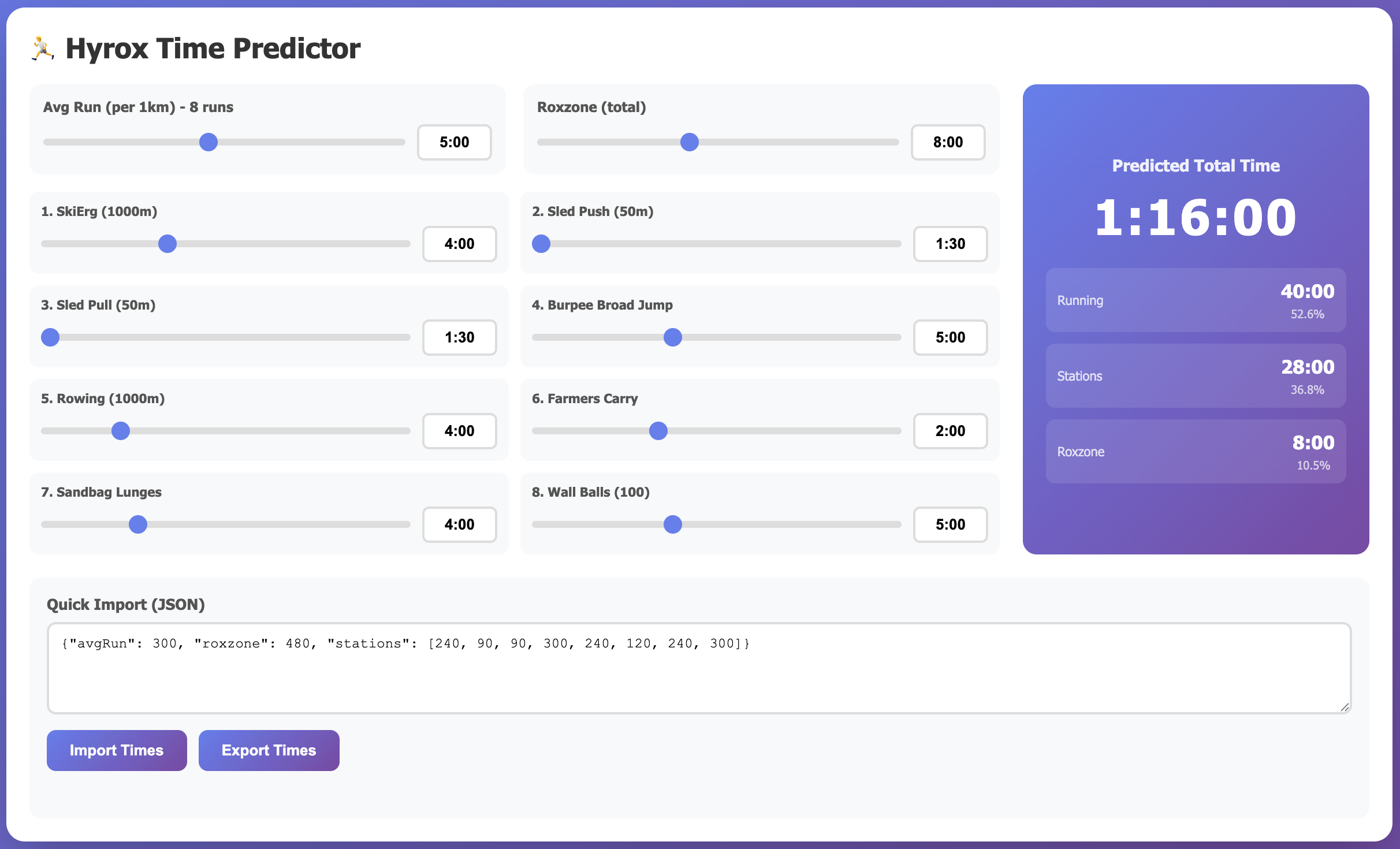 Hyrox Race Predictor screenshot